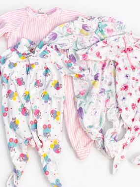 Vintage Playskool Baby Terry Footed 1980’s grannycore Sleeper Lot 4pc 0-3M 3-6M